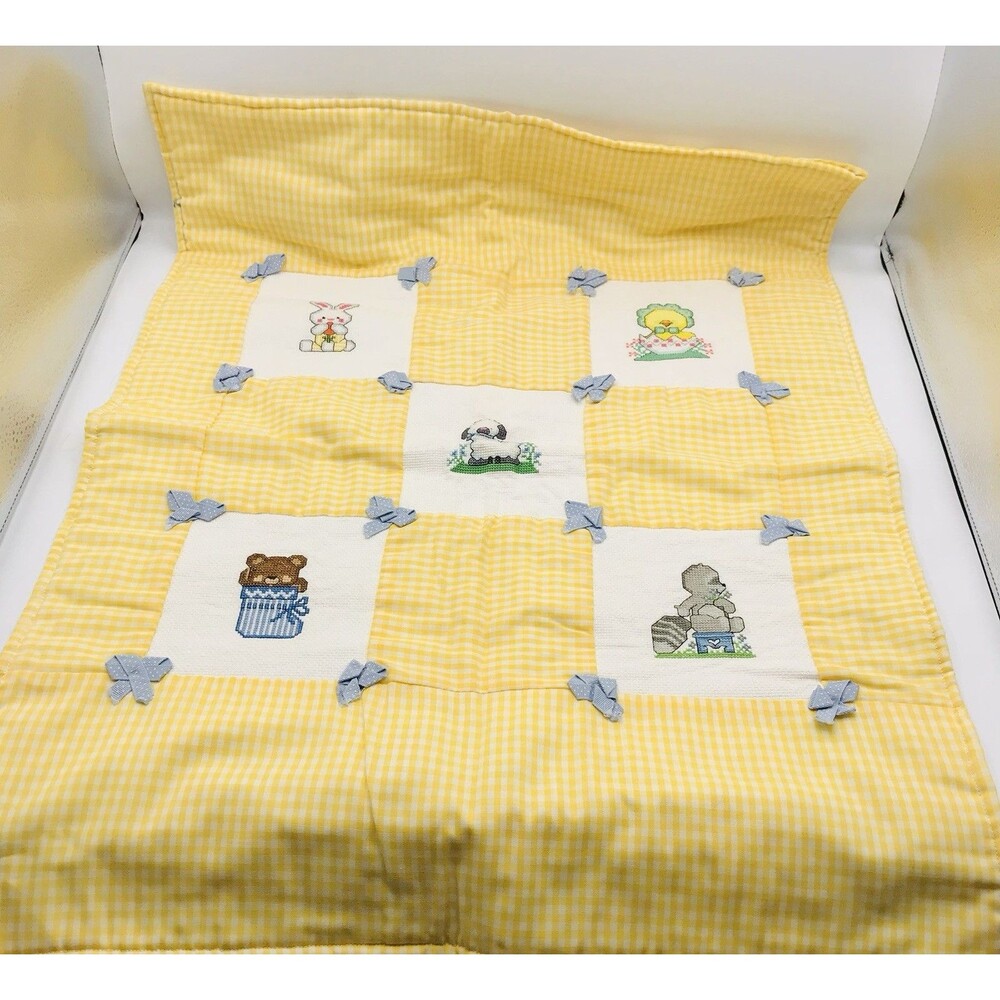 Handmade Small Lap Blanket Baby Infant Counted Cross-Stitch  Cute 21x27.5 Inches